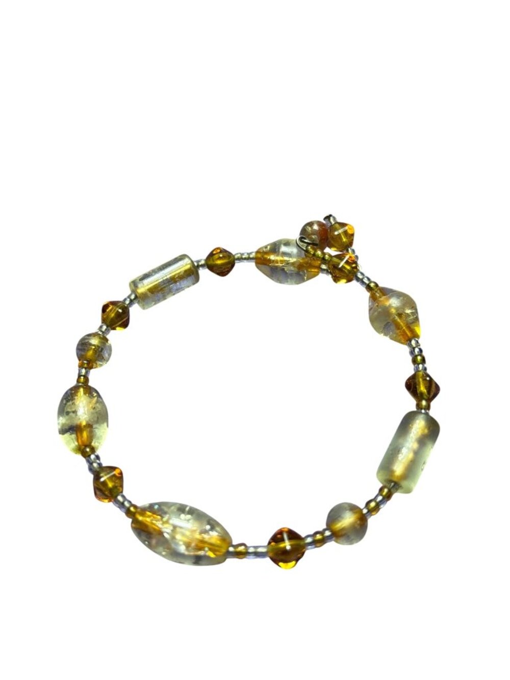 Yellow Clear Crackle Glass Beaded Memory Wire Bracelet